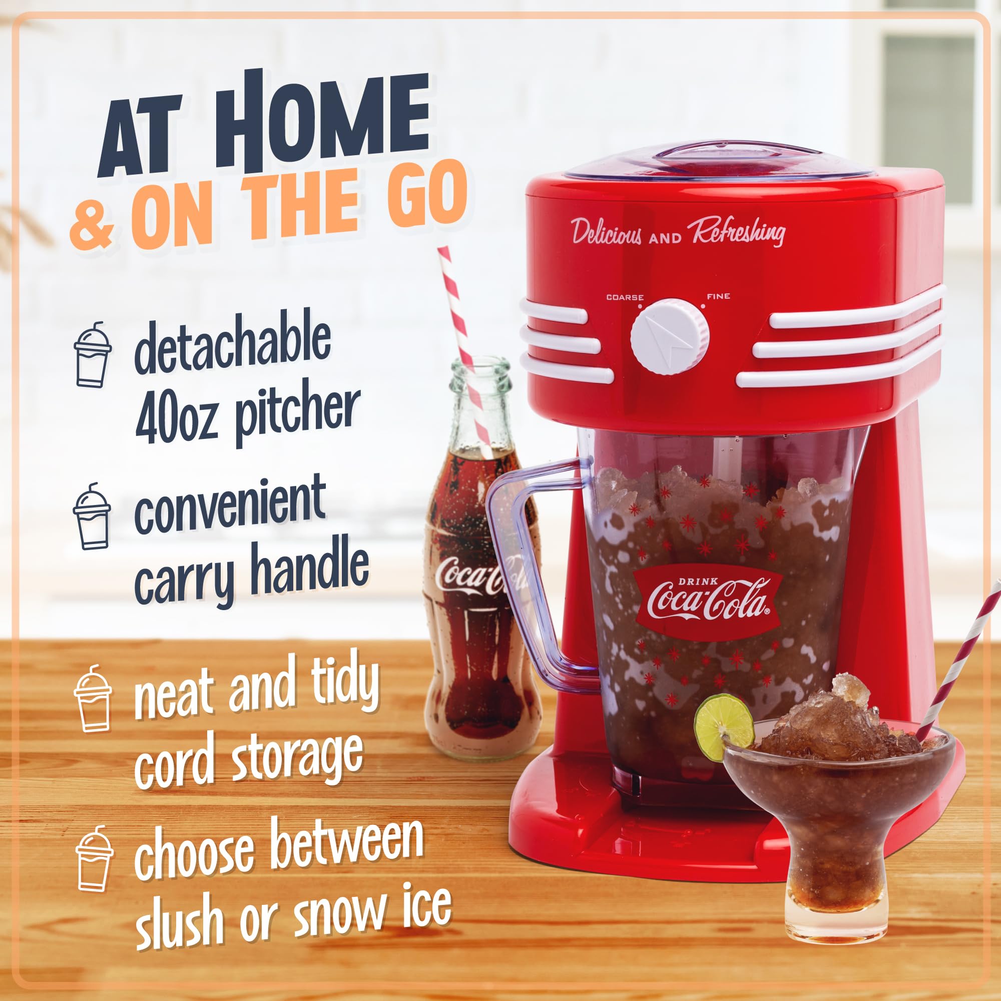 Nostalgia Coca-Cola Frozen Drink Maker And Margarita Machine For Home - 40-Ounce Slushy Maker With Stainless Steel Flow Spout -